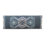 47" Blue and Brown Geometric Jute and Solid Wood Upholstered Bench
