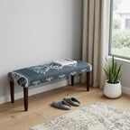 47" Blue and Brown Geometric Jute and Solid Wood Upholstered Bench
