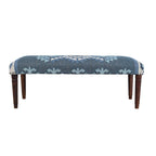 47" Blue and Brown Geometric Jute and Solid Wood Upholstered Bench