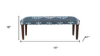 47" Blue and Brown Geometric Jute and Solid Wood Upholstered Bench