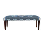 47" Blue and Brown Geometric Jute and Solid Wood Upholstered Bench