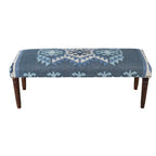 47" Blue and Brown Geometric Jute and Solid Wood Upholstered Bench