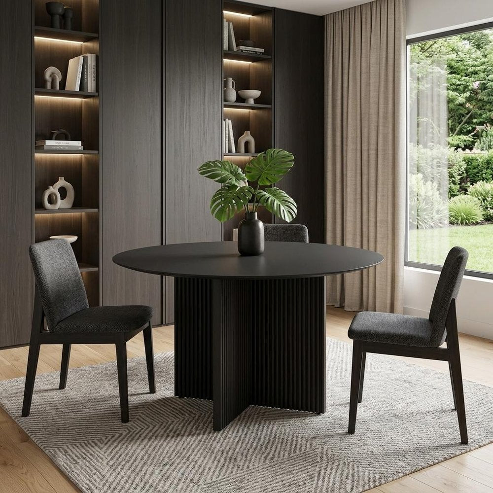 52" Dark Brown Solid Wood Pedestal Base Round Top Dining Table