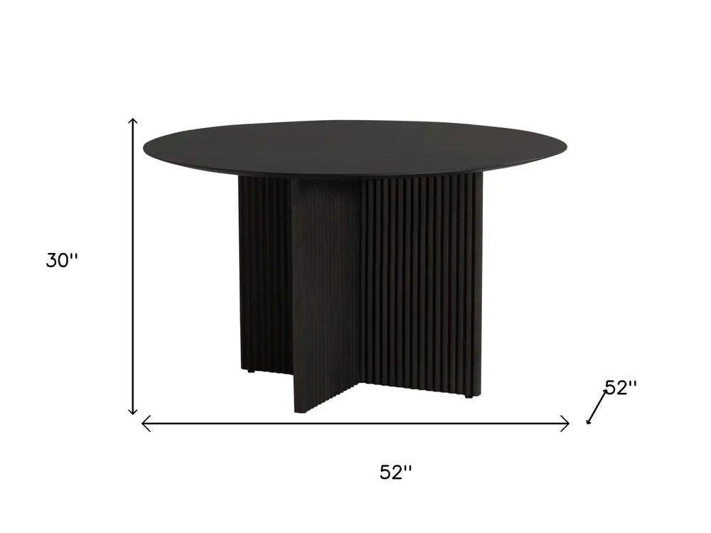 52" Dark Brown Solid Wood Pedestal Base Round Top Dining Table