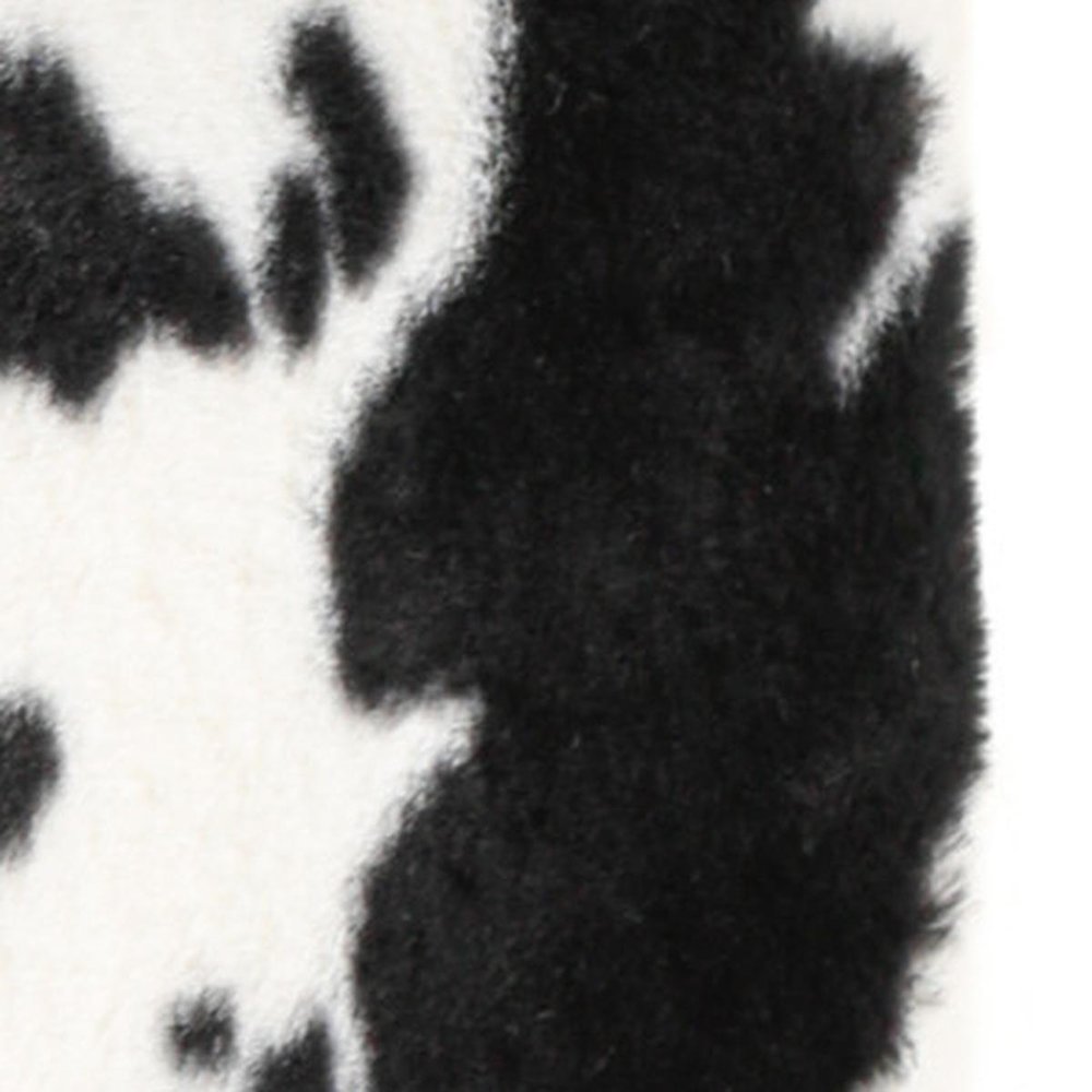 12" Black And White Faux Fur Cow Print Ottoman