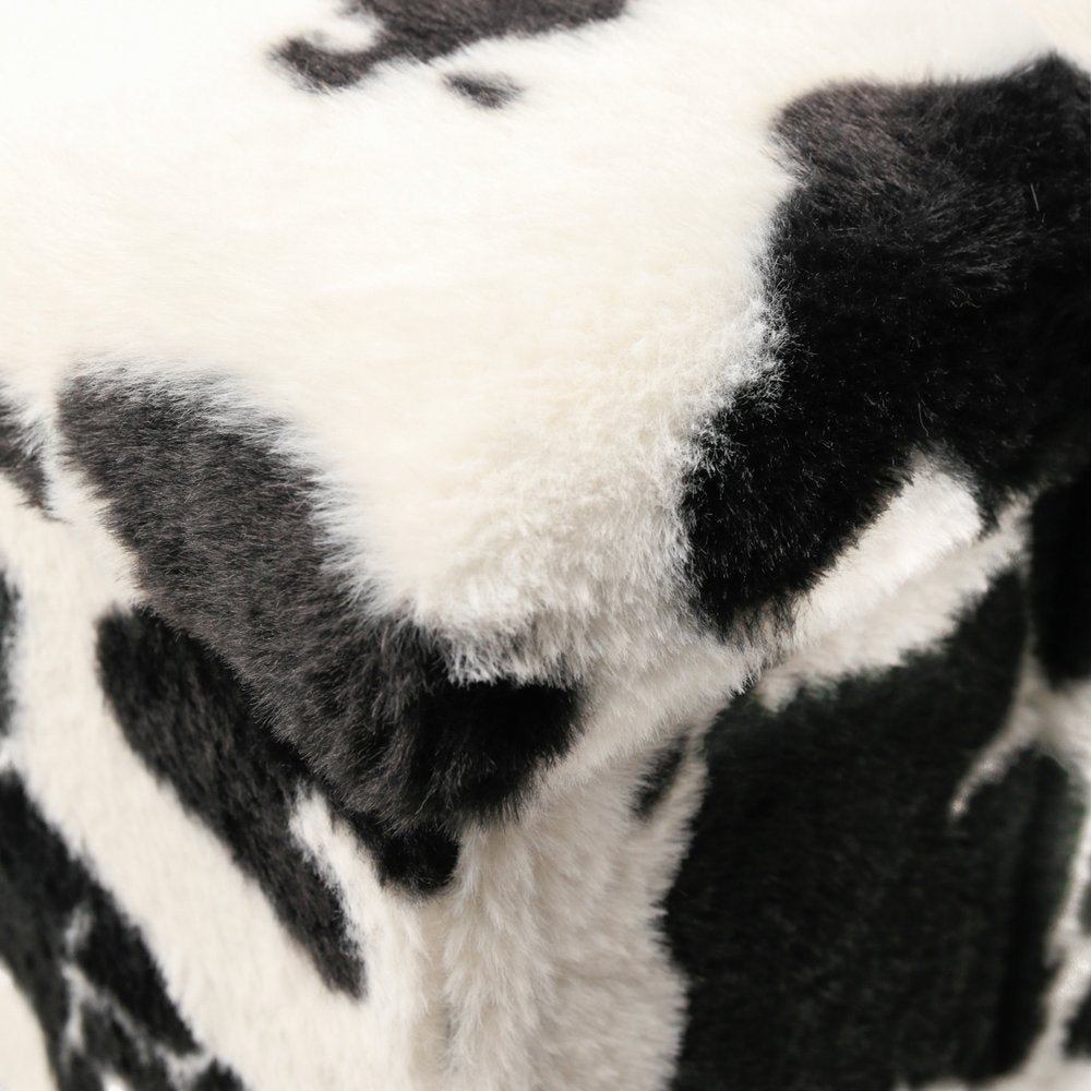 12" Black And White Faux Fur Cow Print Ottoman