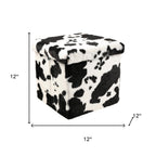 12" Black And White Faux Fur Cow Print Ottoman