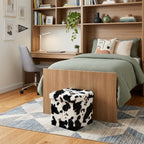 12" Black And White Faux Fur Cow Print Ottoman