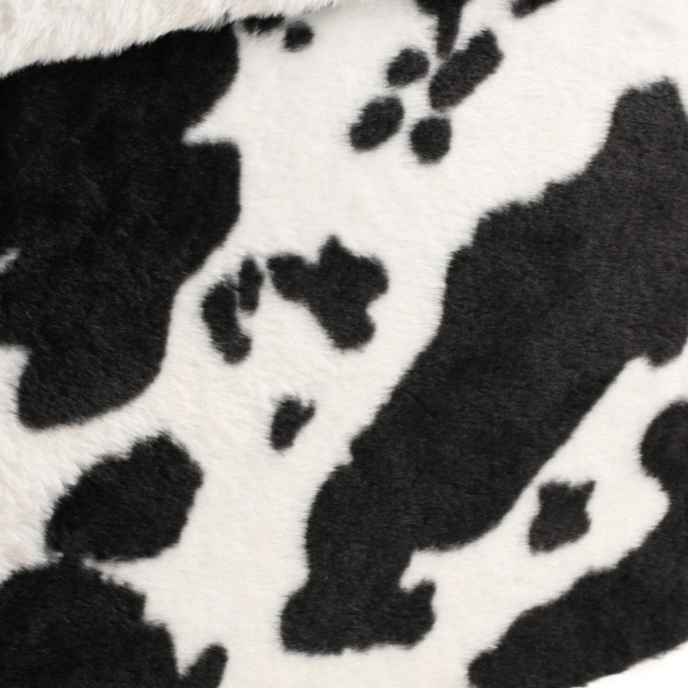 12" Black And White Faux Fur Cow Print Ottoman