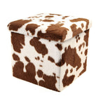 12" Brown And White Faux Fur Cow Print Ottoman