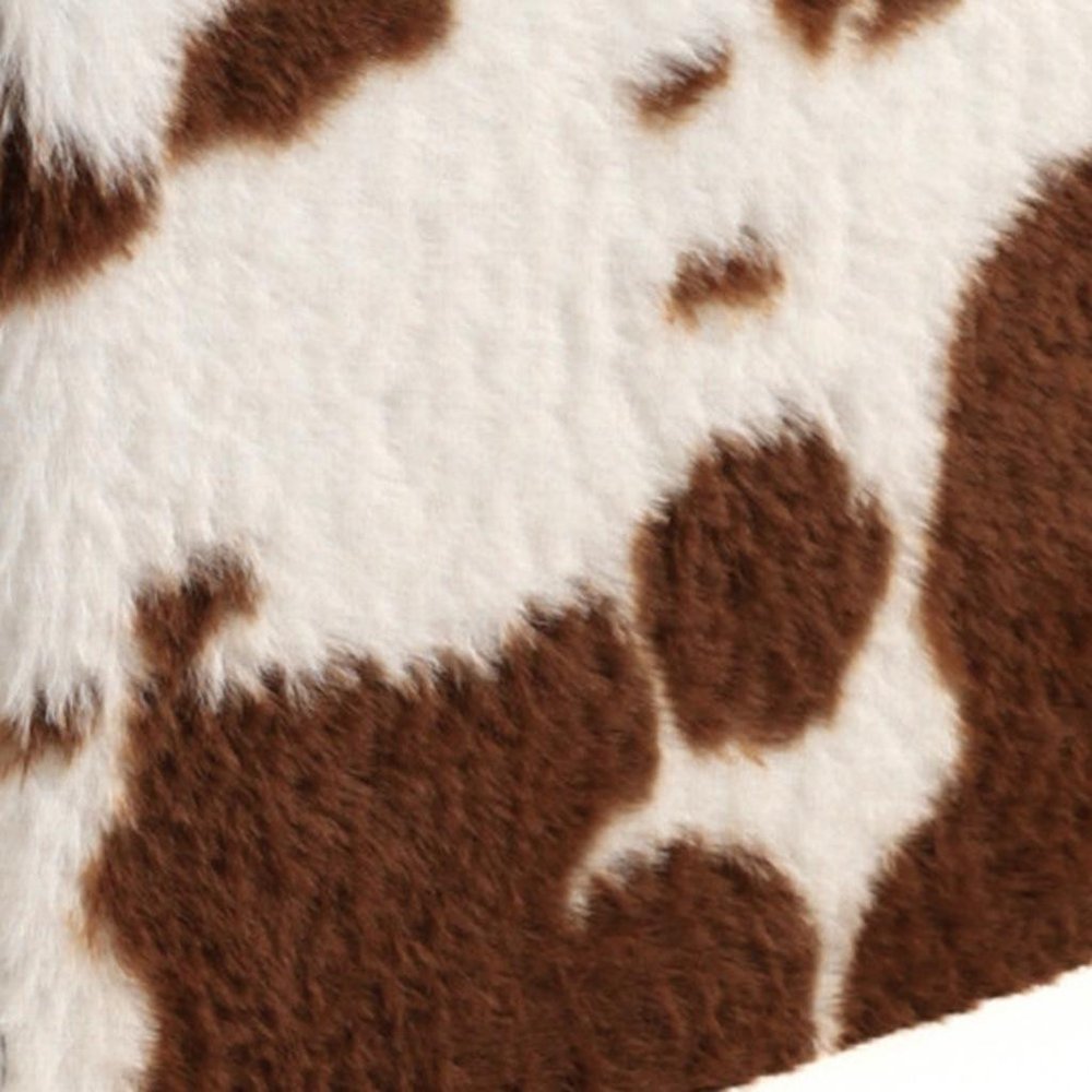 12" Brown And White Faux Fur Cow Print Ottoman