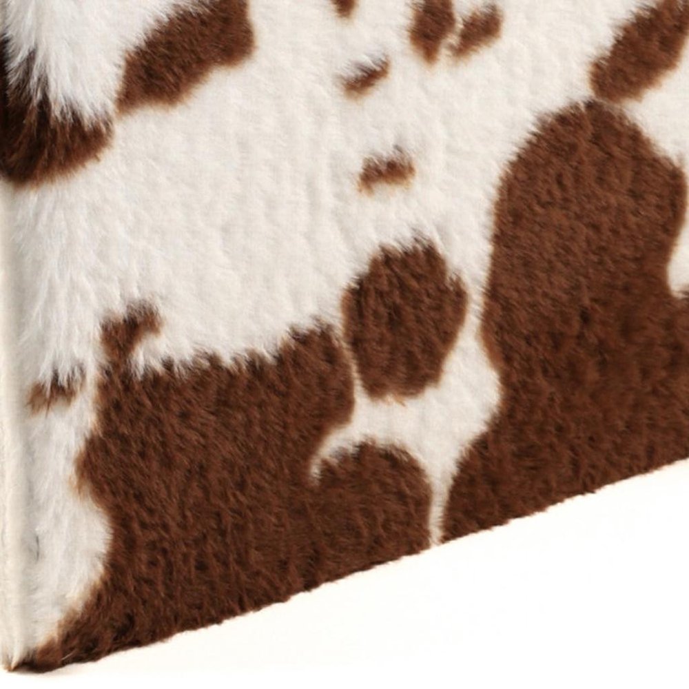 12" Brown And White Faux Fur Cow Print Ottoman