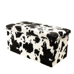 12" Black And White Faux Fur Cow Print Ottoman