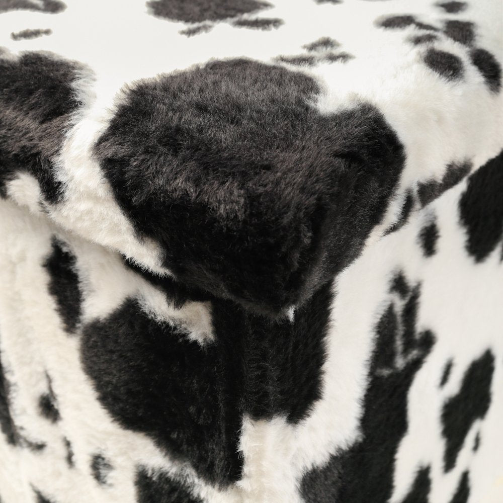 12" Black And White Faux Fur Cow Print Ottoman