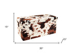 12" Brown And White Faux Fur Cow Print Ottoman