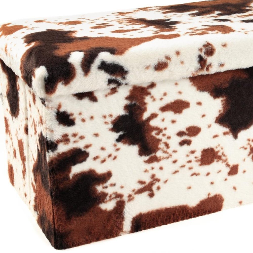 12" Brown And White Faux Fur Cow Print Ottoman
