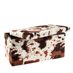 12" Brown And White Faux Fur Cow Print Ottoman