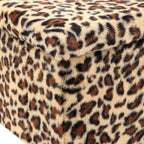 12" Black And Tan Faux Fur Leopard Ottoman