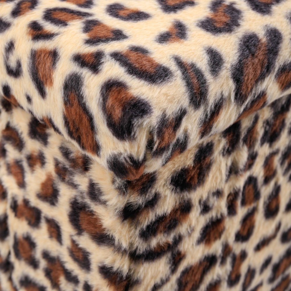 12" Black And Tan Faux Fur Leopard Ottoman