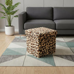 12" Black And Tan Faux Fur Leopard Ottoman