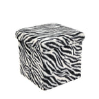 12" Black And White Faux Fur Zebra Ottoman