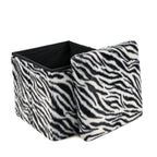 12" Black And White Faux Fur Zebra Ottoman