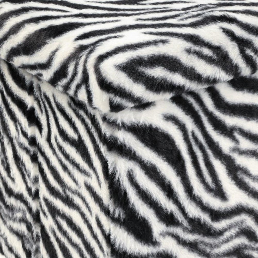 12" Black And White Faux Fur Zebra Ottoman