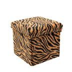 12" Black And Tan Faux Fur Tiger Ottoman