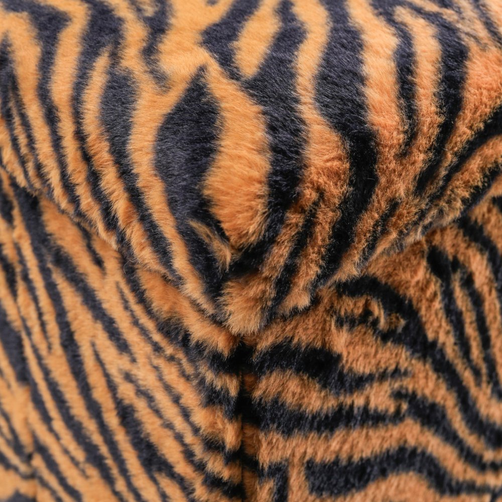 15" Tan And Black Faux Fur Tiger Ottoman