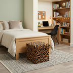 12" Black And Tan Faux Fur Tiger Ottoman