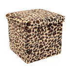 12" Black And Tan Faux Fur Leopard Ottoman