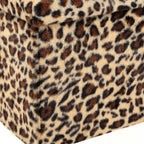 12" Black And Tan Faux Fur Leopard Ottoman