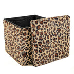 12" Black And Tan Faux Fur Leopard Ottoman