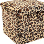 12" Black And Tan Faux Fur Leopard Ottoman