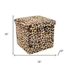 12" Black And Tan Faux Fur Leopard Ottoman