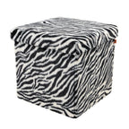 12" Black And White Faux Fur Zebra Ottoman