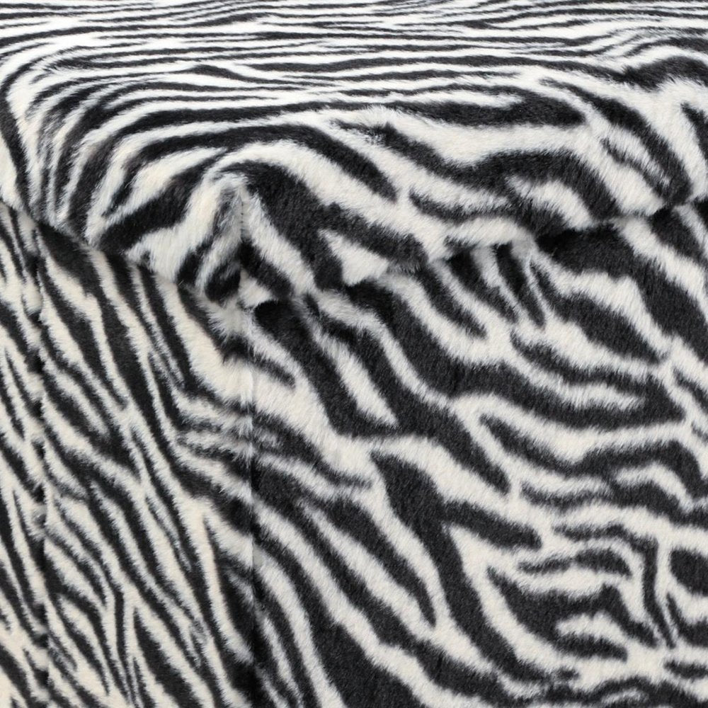 12" Black And White Faux Fur Zebra Ottoman