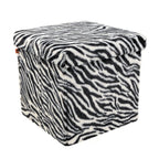 12" Black And White Faux Fur Zebra Ottoman