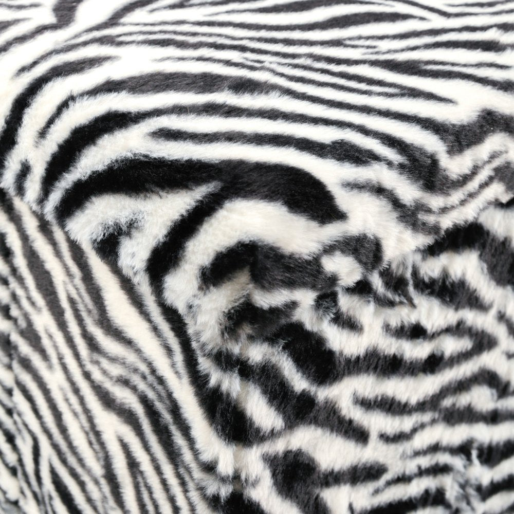 12" Black And White Faux Fur Zebra Ottoman