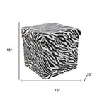 12" Black And White Faux Fur Zebra Ottoman