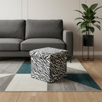 12" Black And White Faux Fur Zebra Ottoman