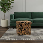12" Black And Tan Faux Fur Tiger Ottoman