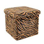 12" Black And Tan Faux Fur Tiger Ottoman