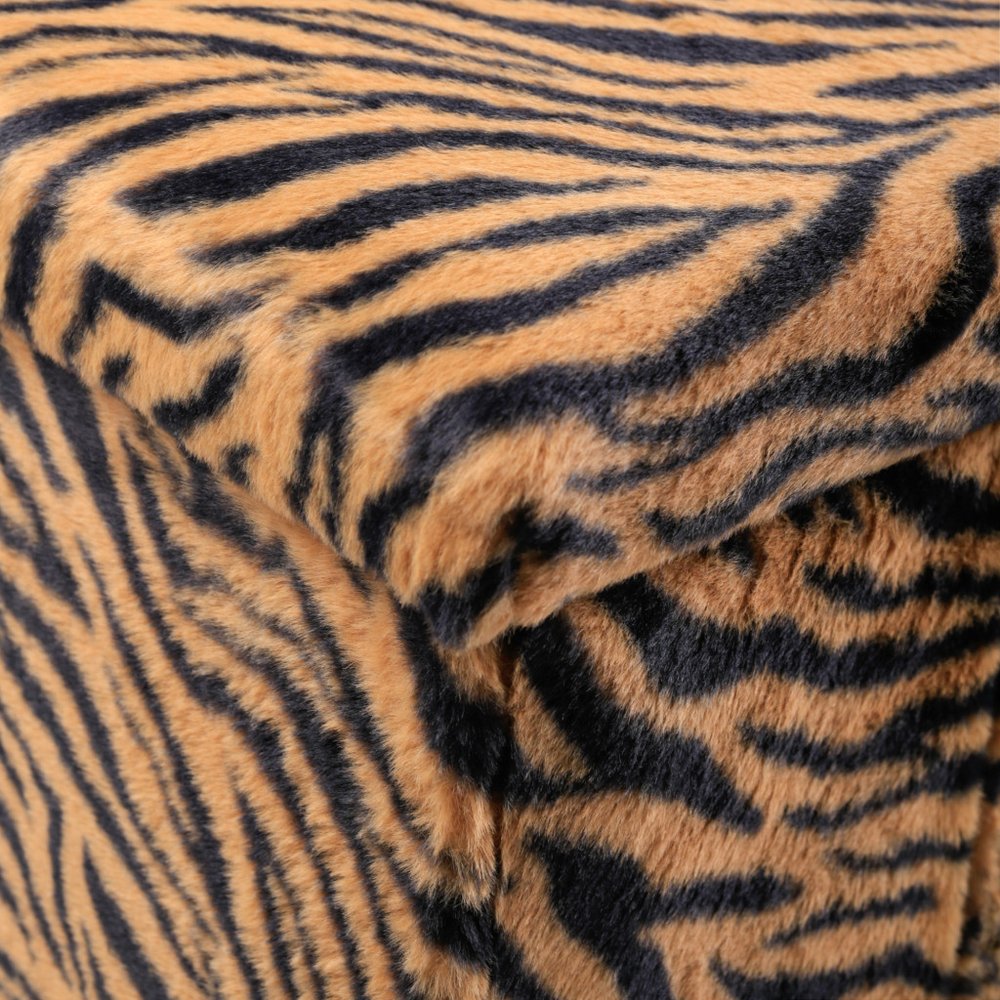 15" Tan And Black Faux Fur Tiger Ottoman