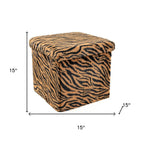 12" Black And Tan Faux Fur Tiger Ottoman