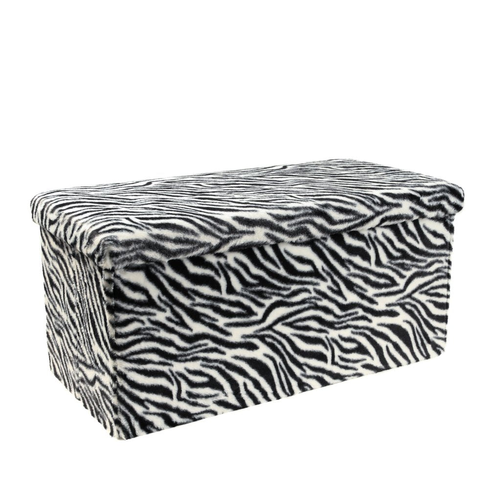 12" Black And White Faux Fur Zebra Ottoman