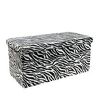 12" Black And White Faux Fur Zebra Ottoman