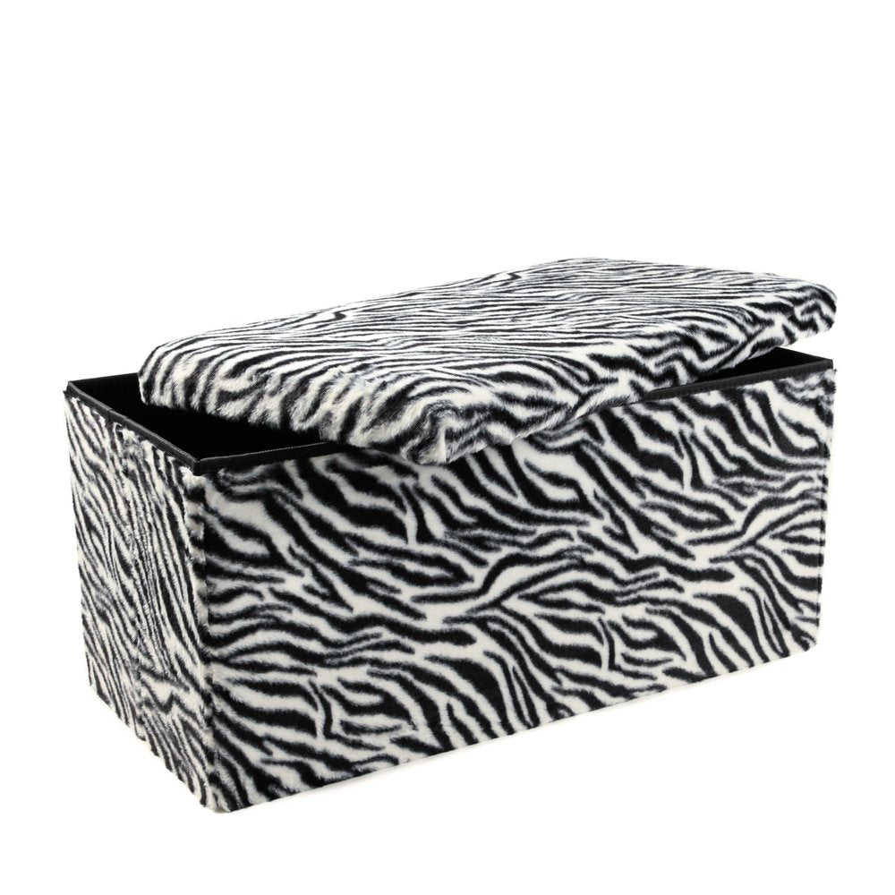 12" Black And White Faux Fur Zebra Ottoman