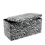 12" Black And White Faux Fur Zebra Ottoman
