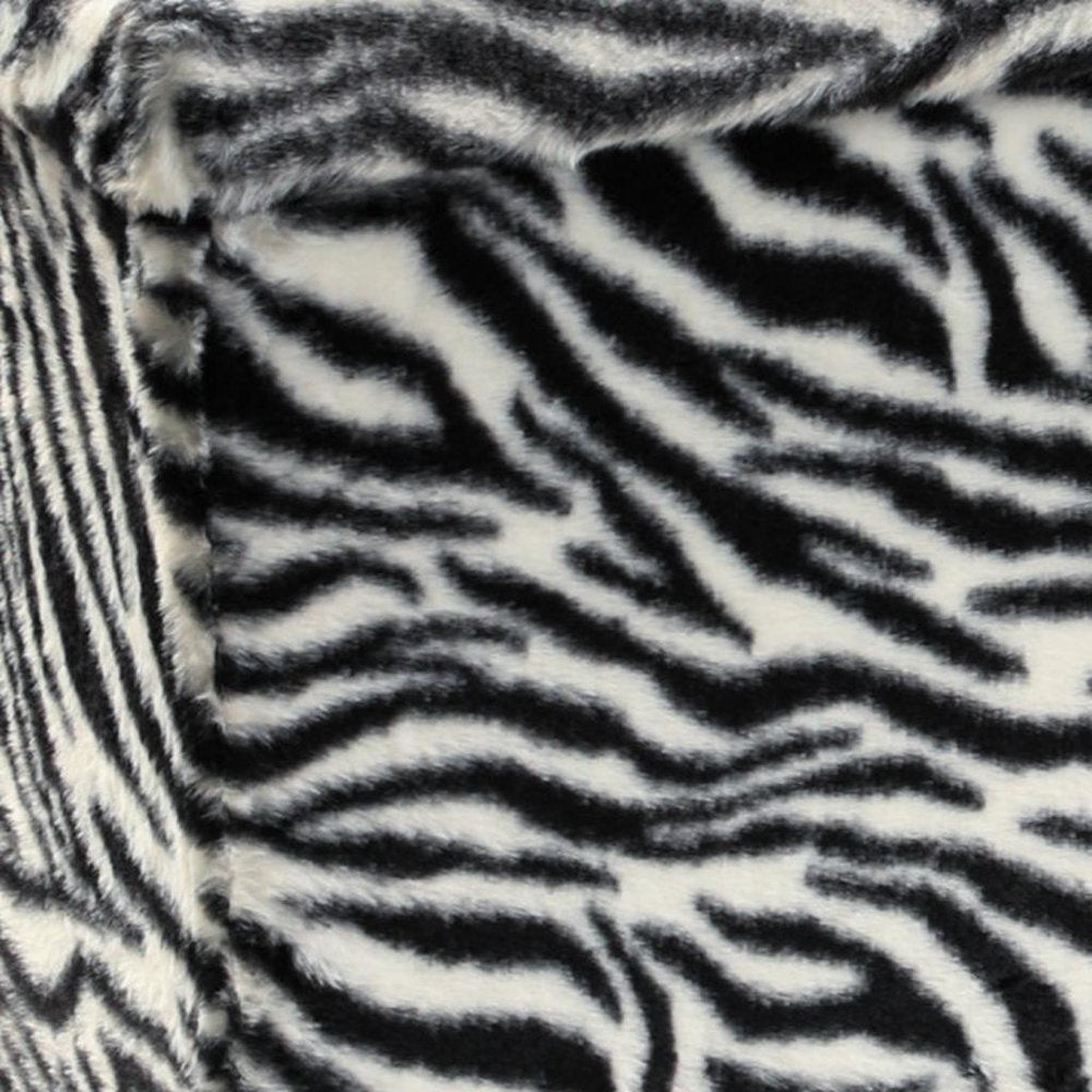 12" Black And White Faux Fur Zebra Ottoman